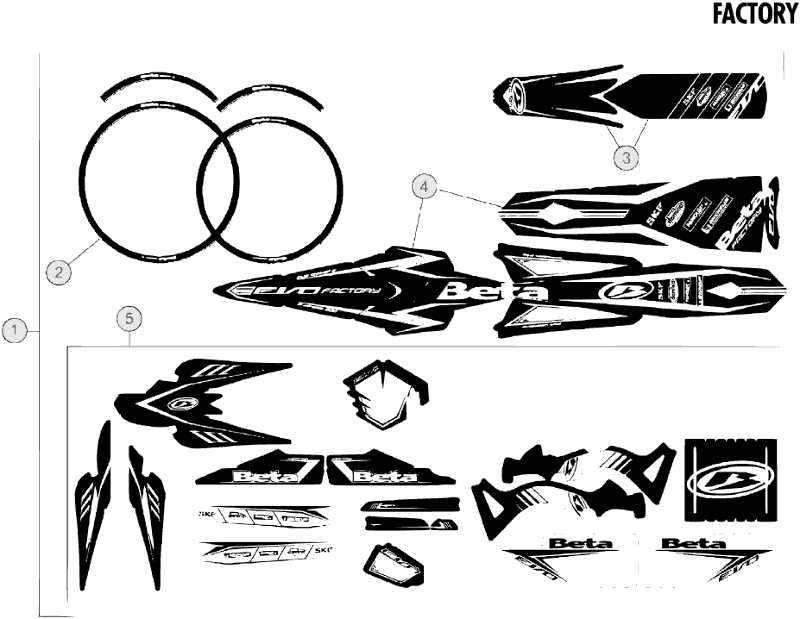 vue éclatée plastiques, réservoir et selle - beta evo 125 2012
