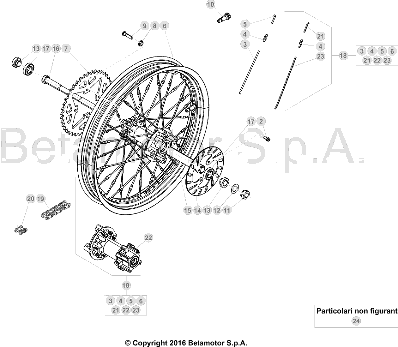 vue éclatée roue arrière - beta evo 125 2017