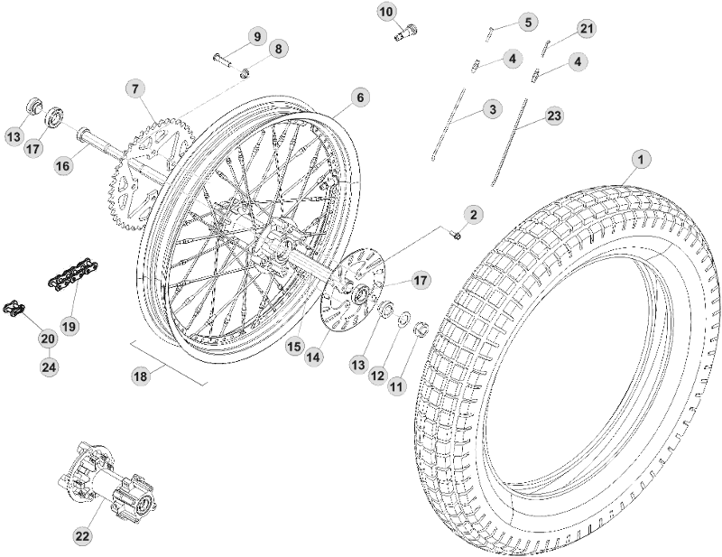 vue éclatée roue arrière - beta evo 250 2015