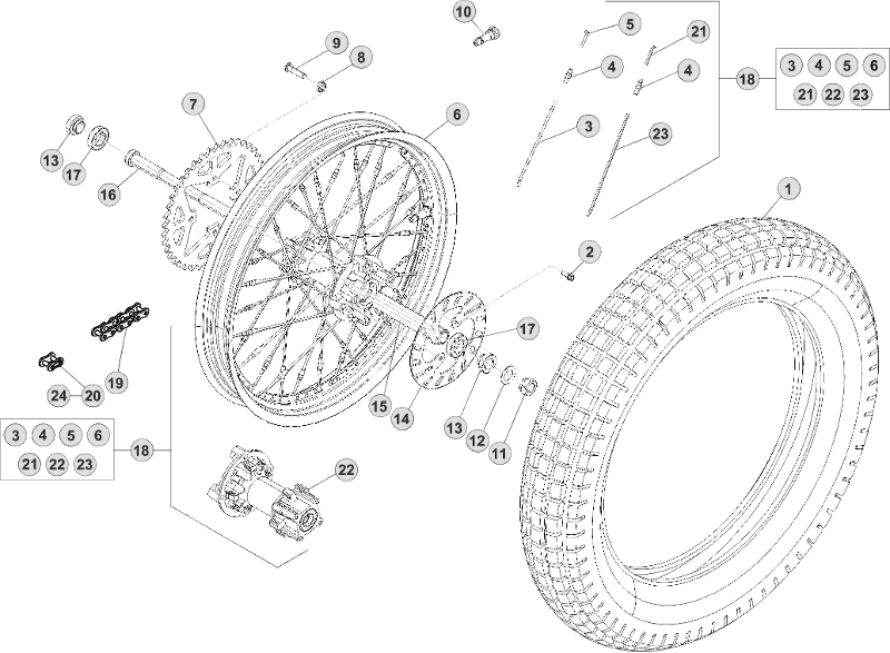 vue éclatée roue arrière - beta evo 250 2016