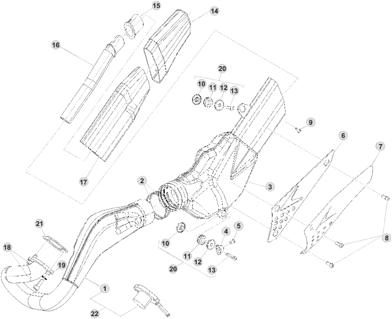 vue éclatée echappement - beta evo 250 2016