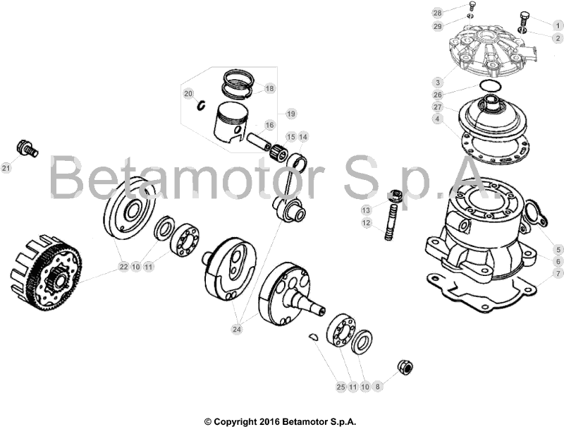 vue éclatée vilebrequin / piston / arbre d’équilibrage - beta evo 300 2019