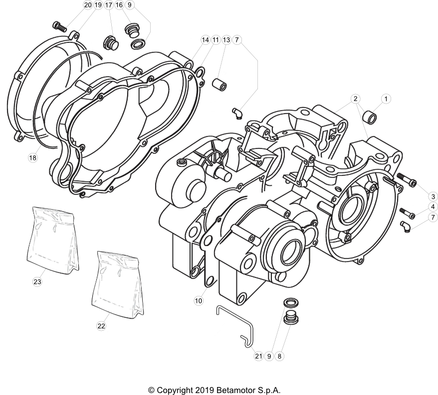vue éclatée carter moteur - beta evo 300 2020