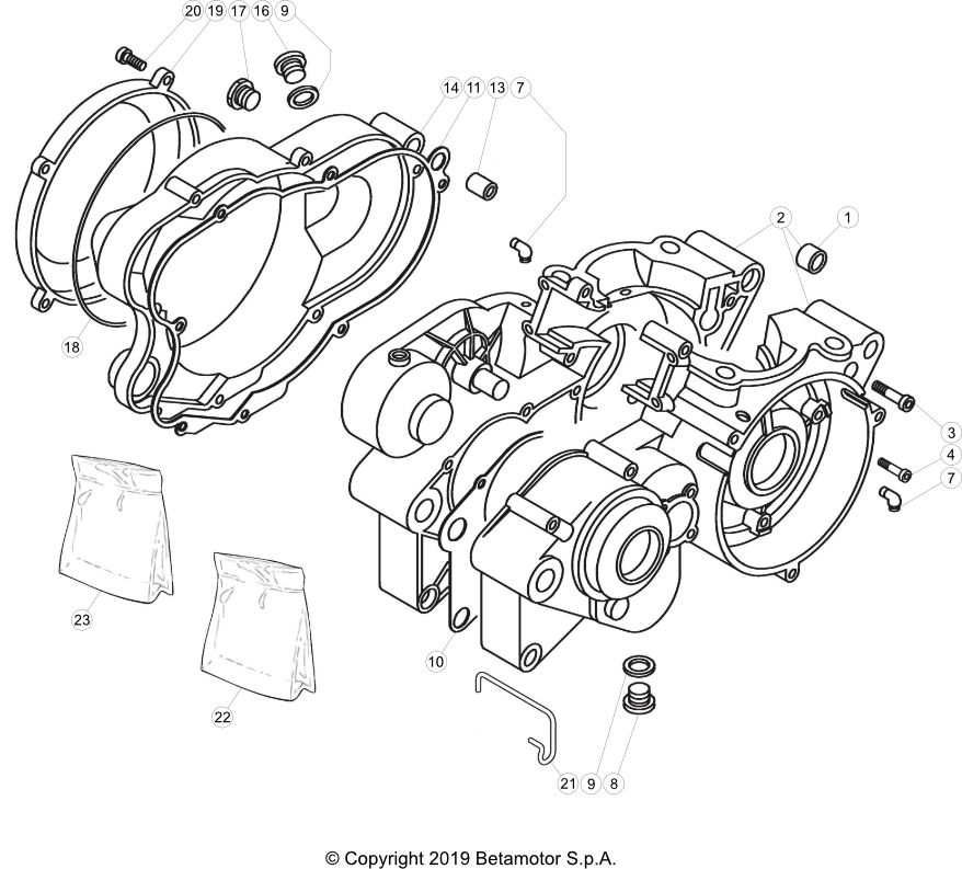 vue éclatée carter moteur - beta evo 125 2t factory 2020