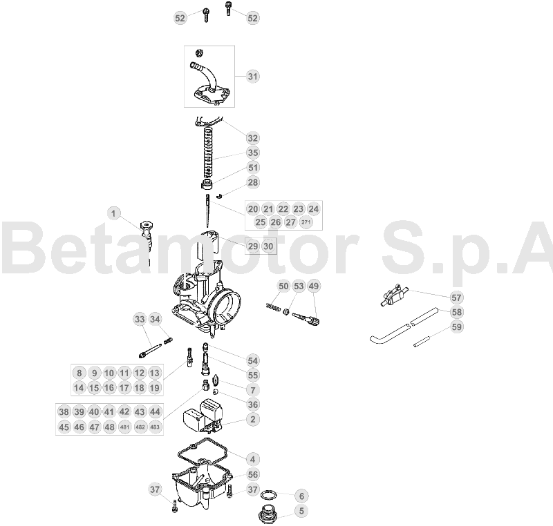 vue éclatée carburateur - beta evo 250 2t factory 2019