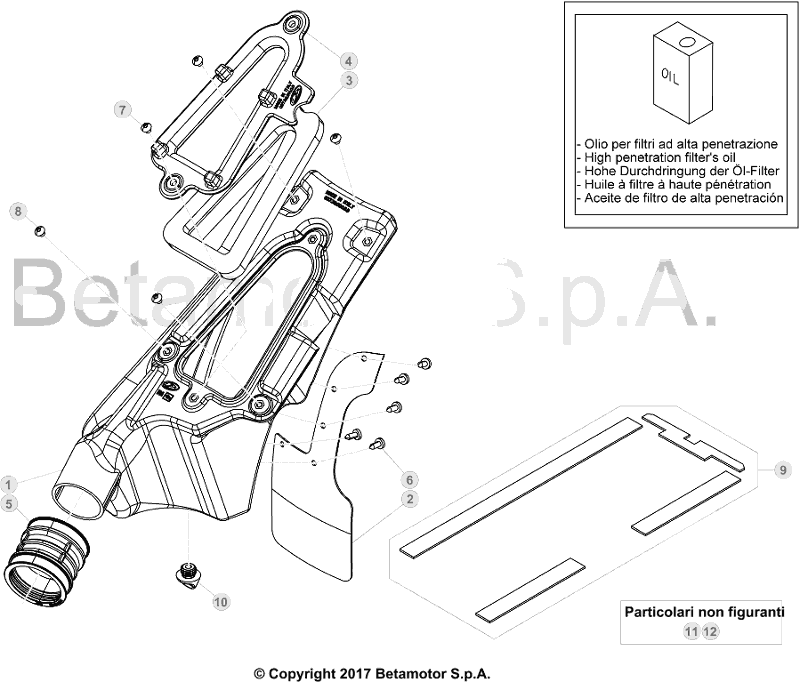 vue éclatée boitier de filtre - beta evo 250 2t factory 2019