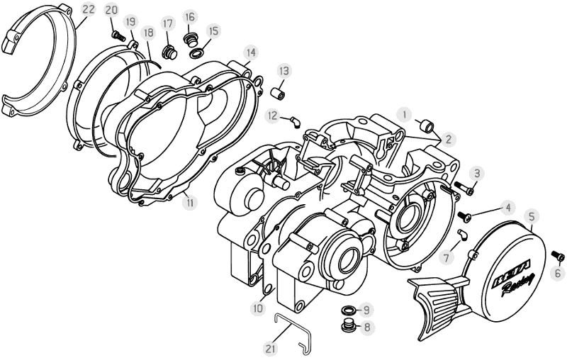 vue éclatée carter moteur - beta evo 300 2t factory 2011