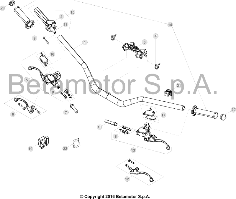 vue éclatée commandes et guidon - beta evo 300 2t factory 2016
