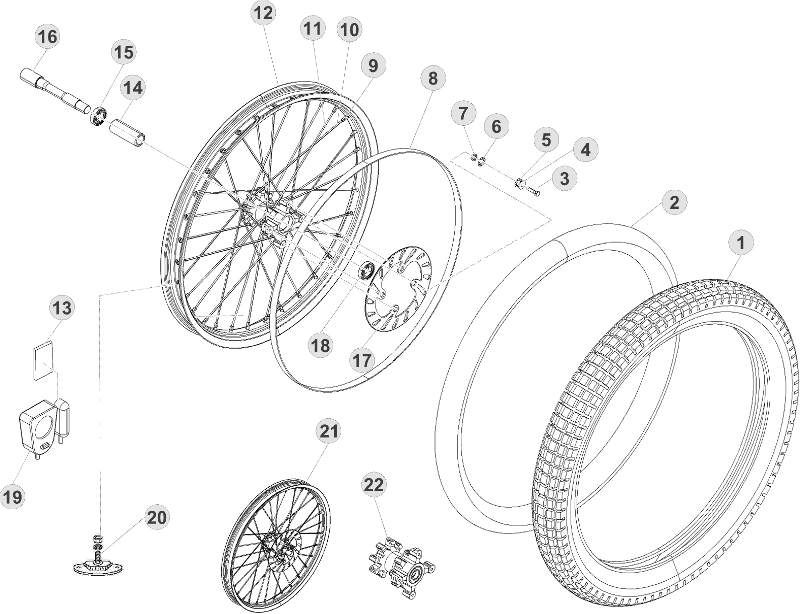 vue éclatée roue avant - beta evo 250 4t 2011