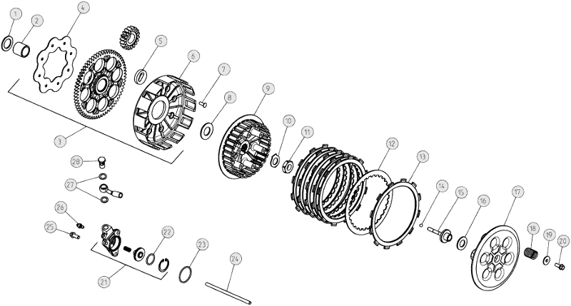 vue éclatée transmission primaire / embrayage - beta evo 250 4t 2015