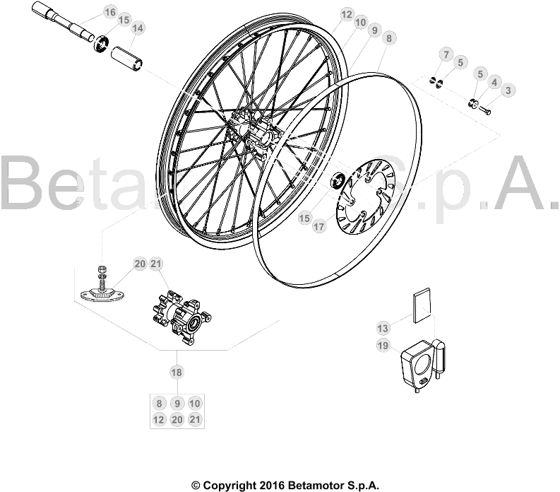 vue éclatée roue avant - beta evo 250 4t 2017