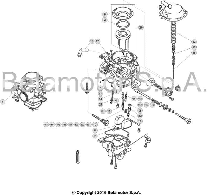 vue éclatée carburateur - beta evo 250 4t 2018