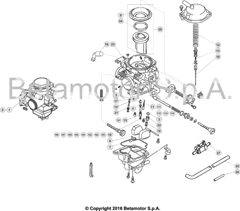 vue éclatée carburateur - beta evo 300 4t 2017