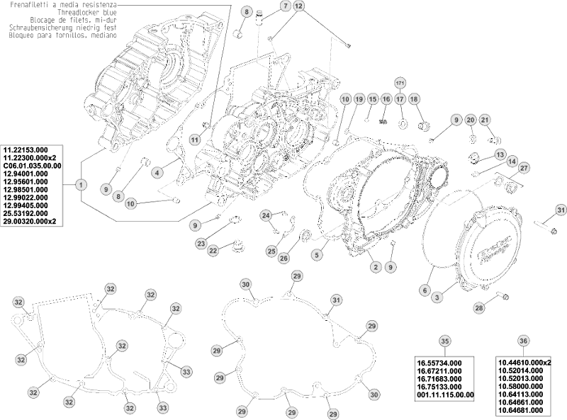 vue éclatée carter moteur - beta evo 300 4t 2019