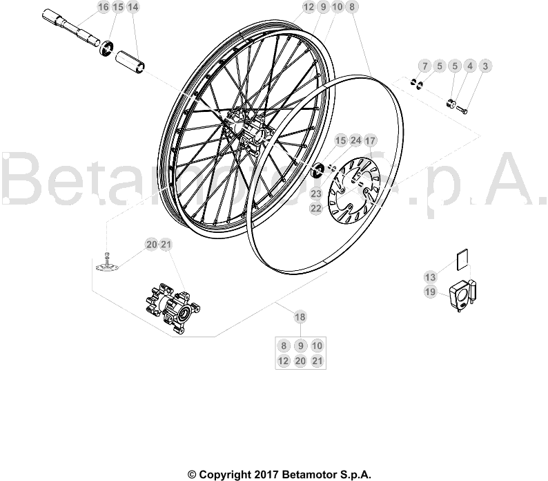 vue éclatée roue avant - beta evo 300 4t 2019