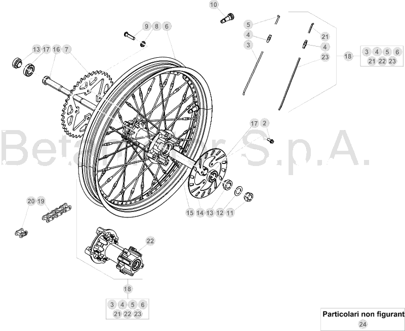 vue éclatée roue arrière - beta evo 300 4t 2019
