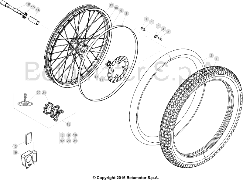 vue éclatée roue avant - beta evo 300 4t factory 2016