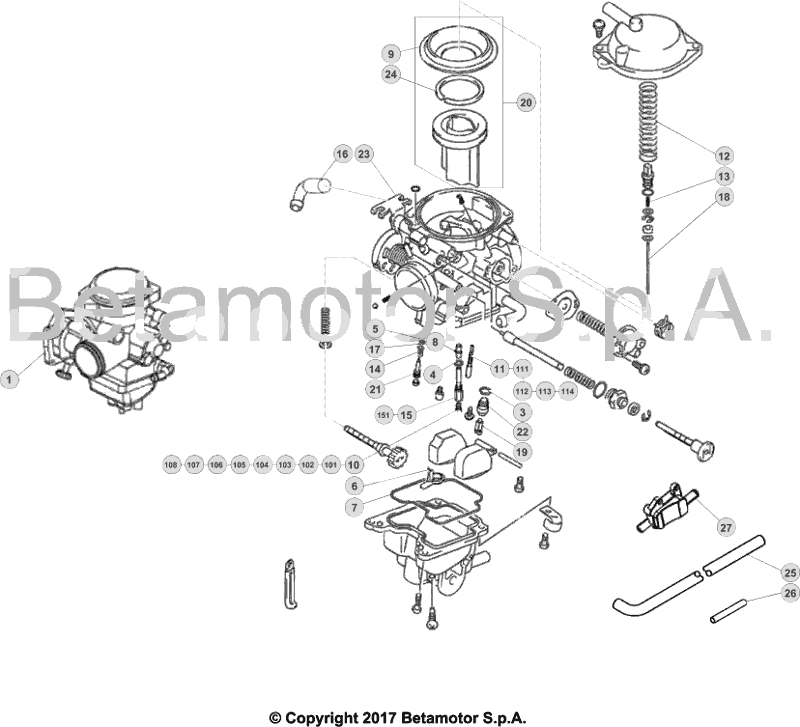 vue éclatée carburateur - beta evo 300 4t factory 2017