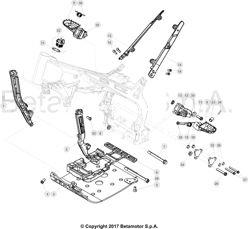 vue éclatée cadre - beta evo 300 4t factory 2018