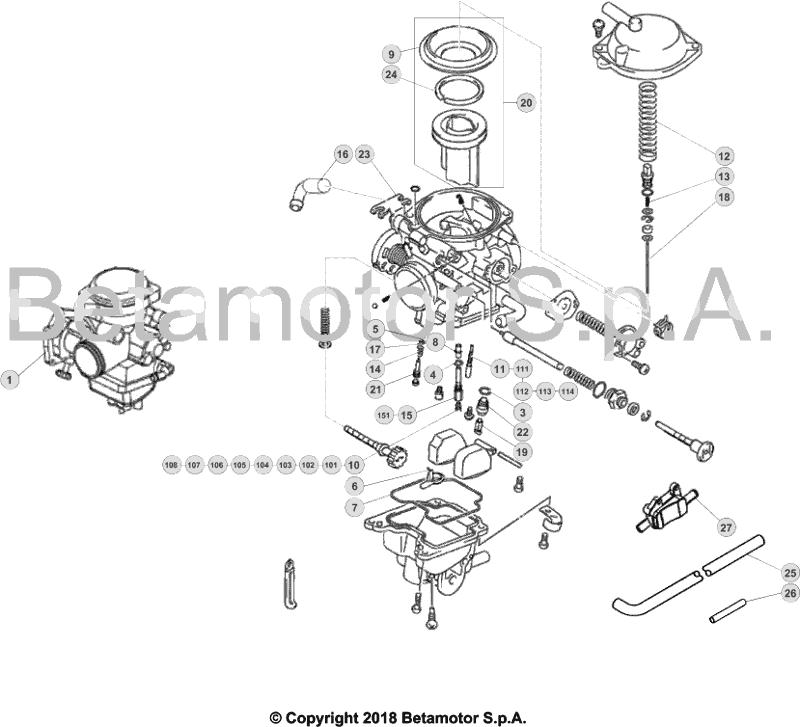 vue éclatée carburateur - beta evo 300 4t factory 2019