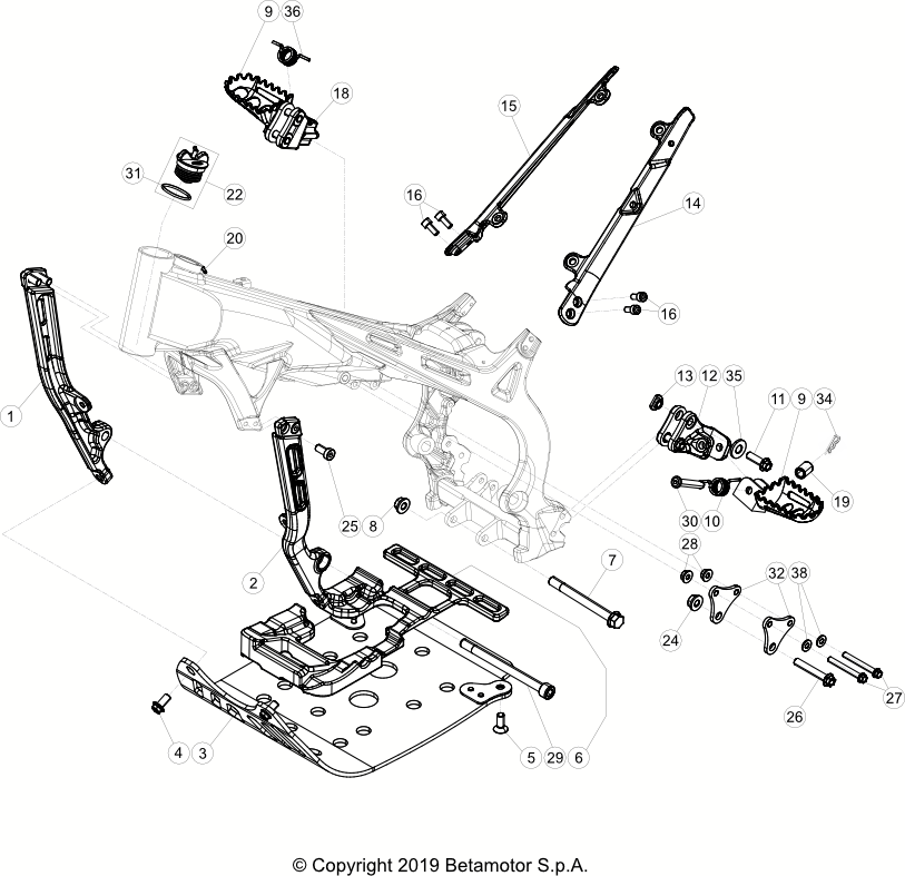 vue éclatée cadre - beta evo 300 4t factory 2020