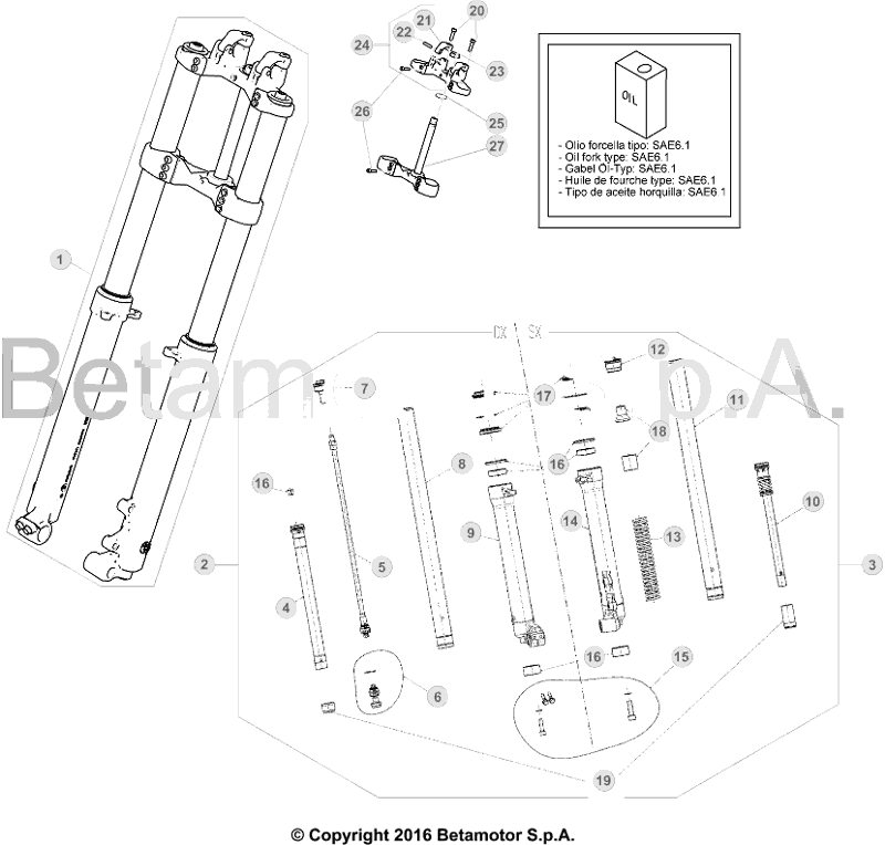 vue éclatée fourche - beta evo 80 senior 2018