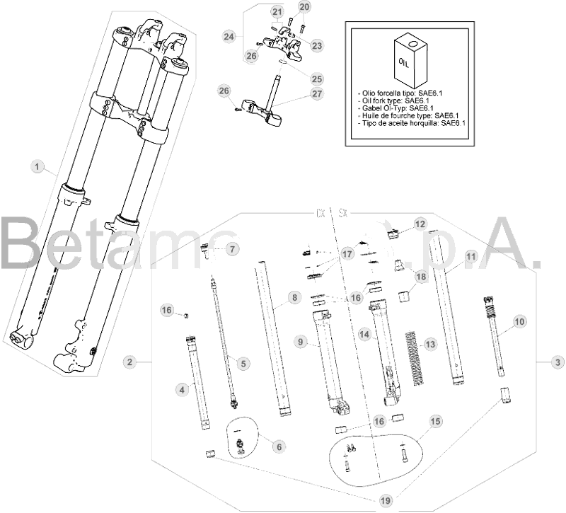 vue éclatée fourche - beta evo 80 senior 2019