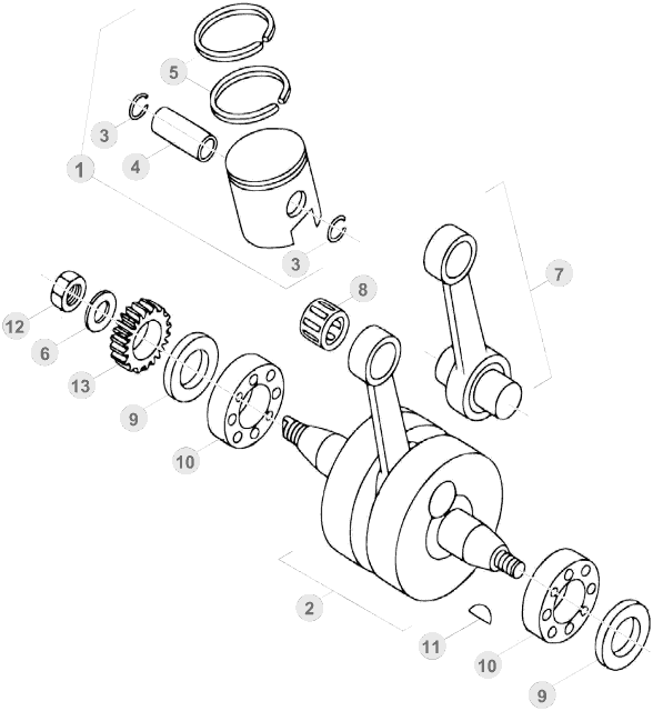 vue éclatée vilebrequin / piston / arbre d’équilibrage - beta evo 80 senior 2019