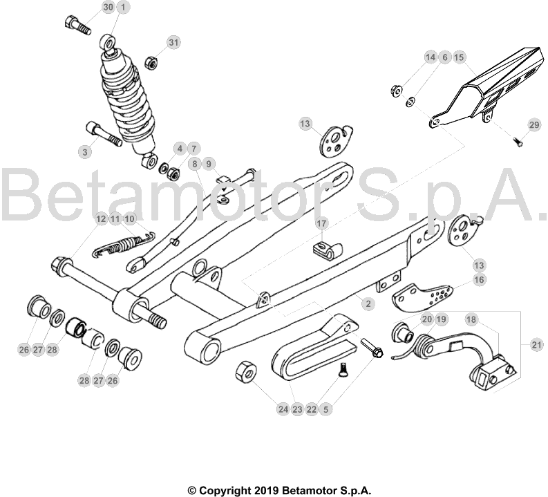 vue éclatée bras oscillant - beta evo 80 senior 2019