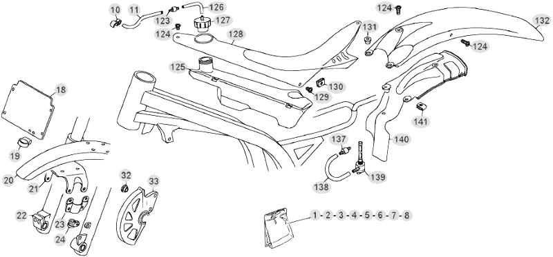 vue éclatée plastiques, réservoir et selle - beta evo 80 junior 2012
