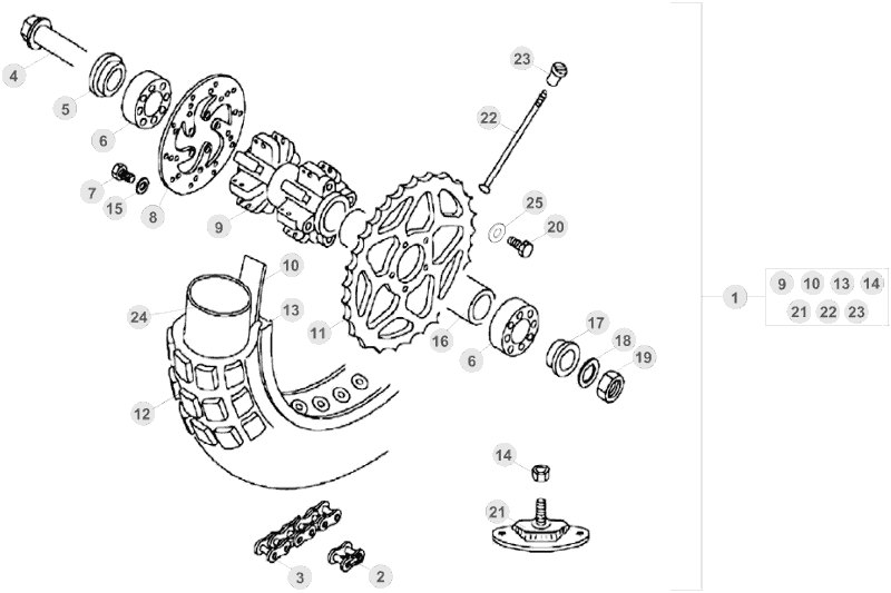vue éclatée roue arrière - beta evo 80 junior 2015