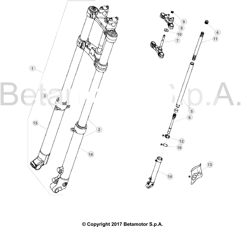 vue éclatée fourche - beta evo 80 junior 2018