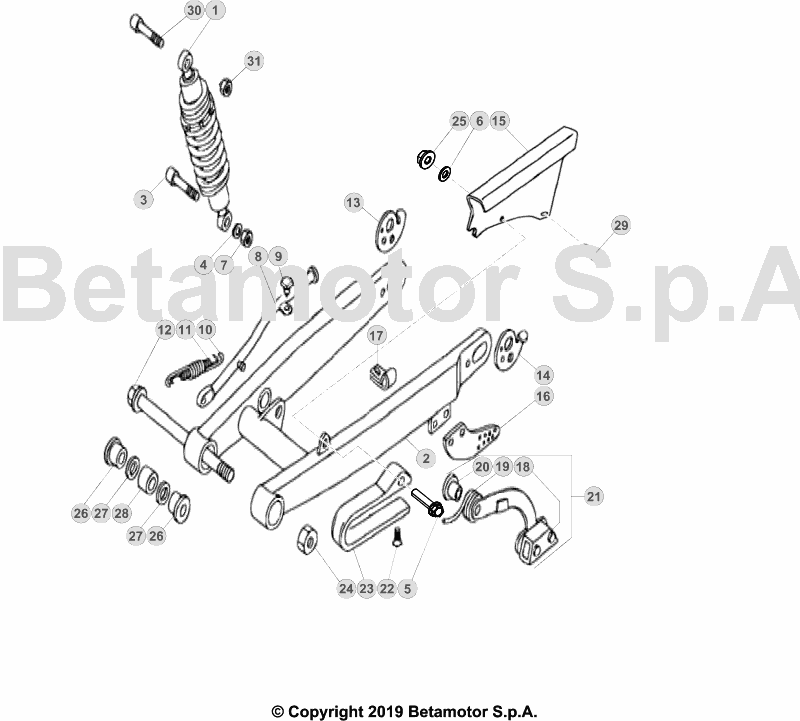 vue éclatée bras oscillant - beta evo 80 junior 2019