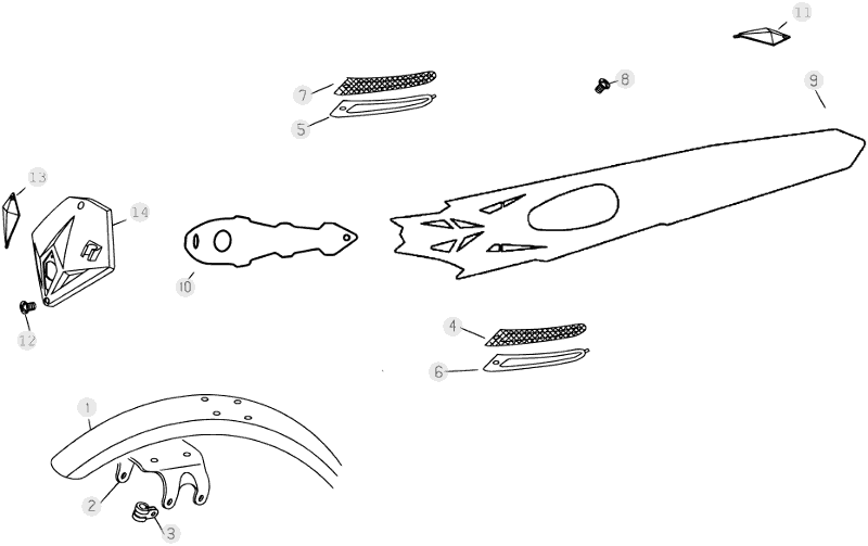 vue éclatée plastiques, réservoir et selle - beta rev 125 2007