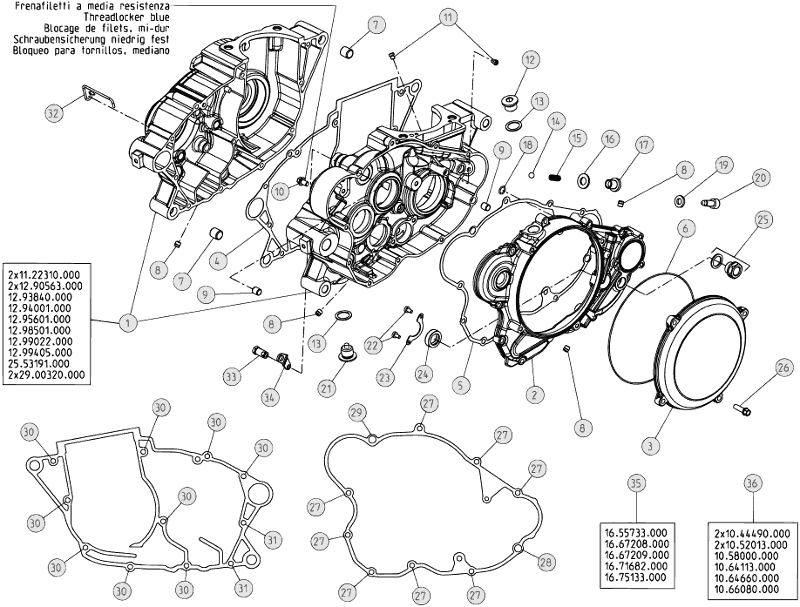 vue éclatée carter moteur - beta rev 250 4t 2007