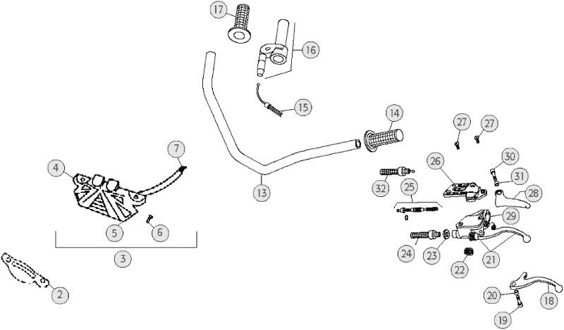 vue éclatée commandes et guidon - beta rev 250 4t 2007