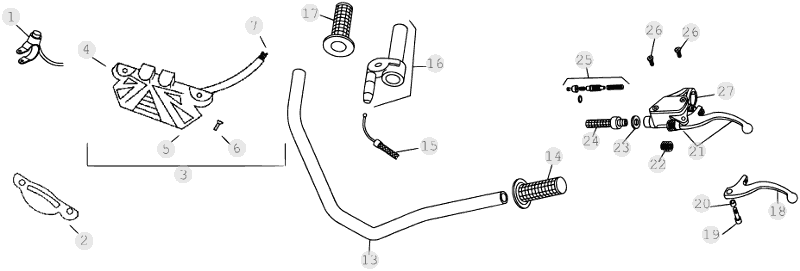 vue éclatée commandes et guidon - beta rev 250 4t 2008