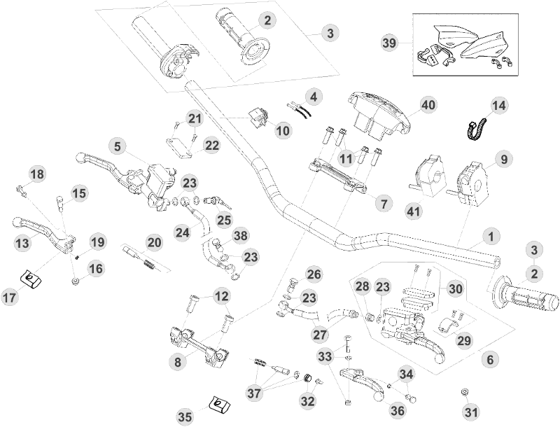 vue éclatée commandes et guidon - beta rr 450 4t racing 2014