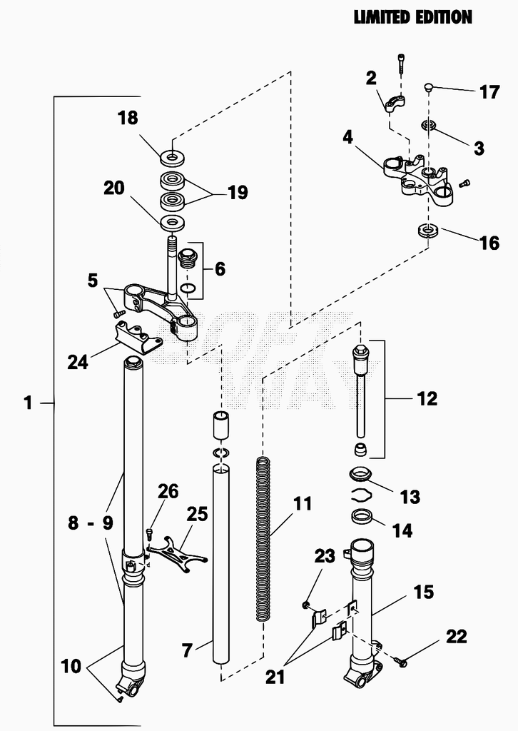 vue éclatée fourche de 0005135 à 0999999 - beta 50 rr motard 2010