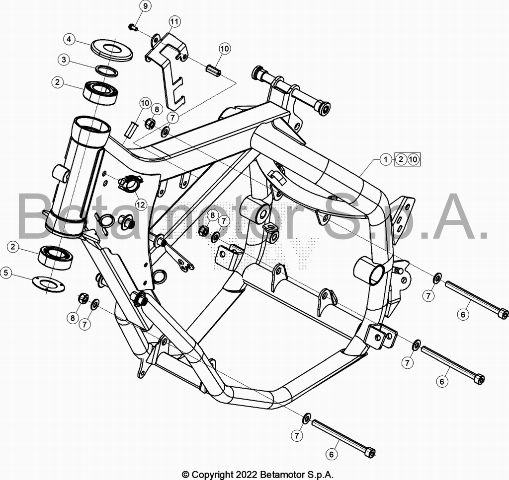 vue éclatée accesoires du cadre arrière de cadre, repose-pieds,... - beta 50 rr enduro blanc 2021