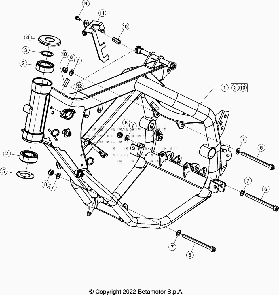 vue éclatée accesoires du cadre arrière de cadre, repose-pieds,... - beta 50 rr enduro sport blanc 2021