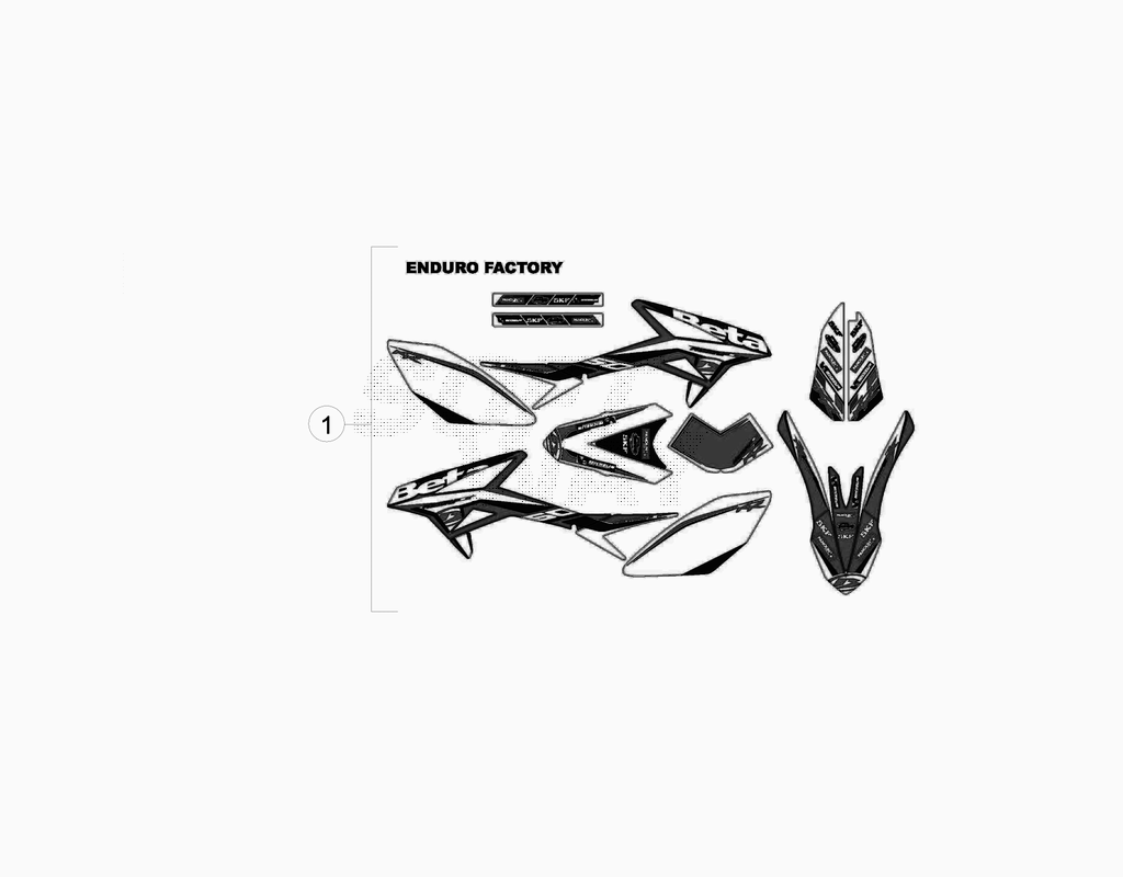 vue éclatée plastiques, réservoir et selle - beta 50 rr enduro factory 2015