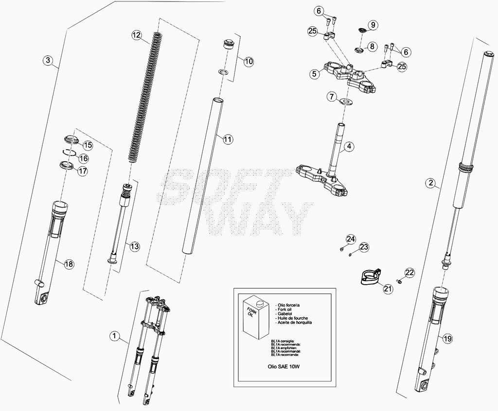 vue éclatée fourche de 0500171 à 0501230 - beta 50 rr motard standard 2012