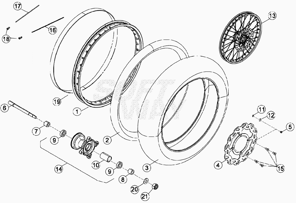 vue éclatée roue avant de 0500001 à 0500735 - beta 50 rr motard standard 2012