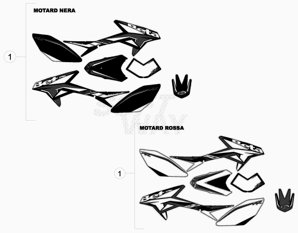 vue éclatée plastiques, réservoir et selle - beta 50 rr motard 2015