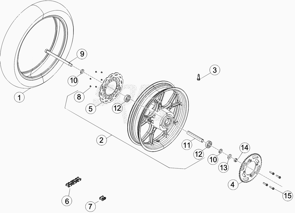 vue éclatée roue arrière de 0400001 à 0401076 - beta 50 rr motard track 2013