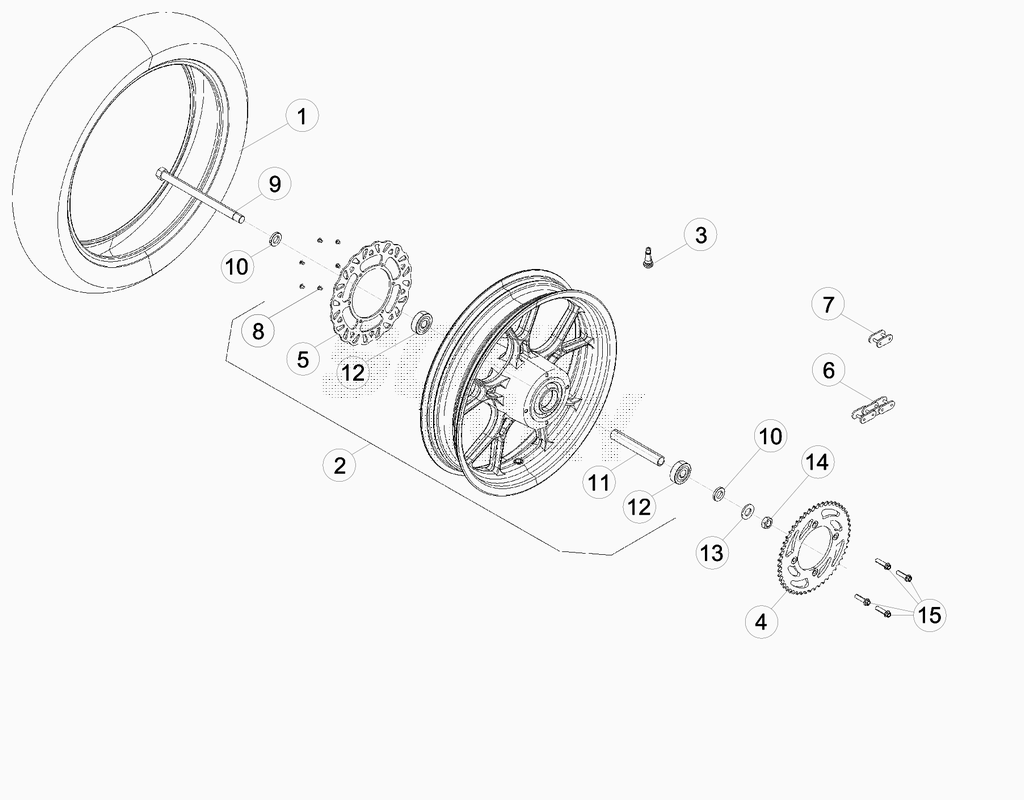 vue éclatée roue arrière de 0401077 à 0401331 - beta 50 rr motard track 2013