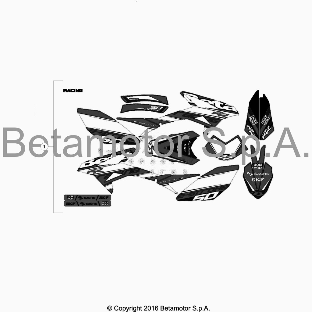 vue éclatée plastiques, réservoir et selle - beta 50 rr enduro racing 2016