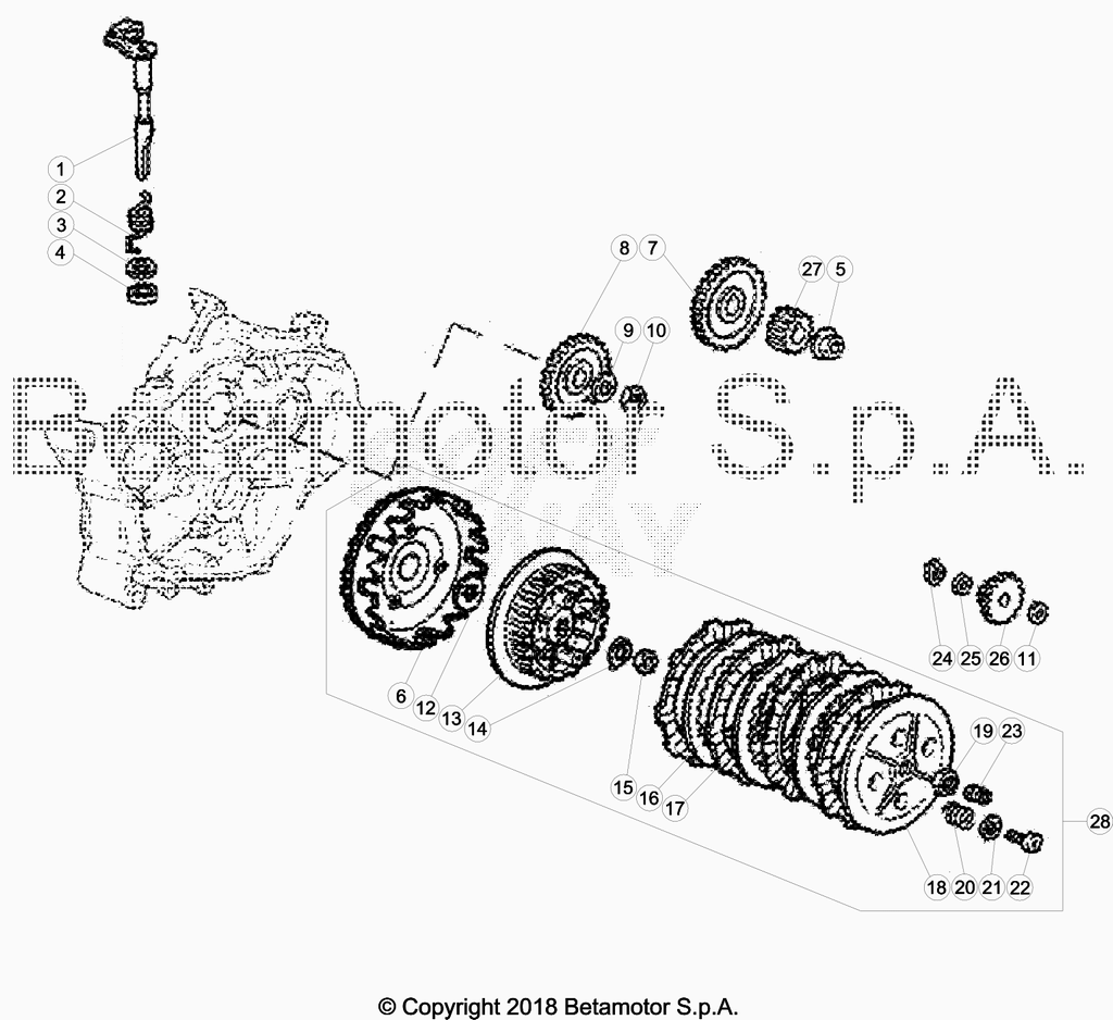 vue éclatée embrayage - beta 50 rr motard 2018