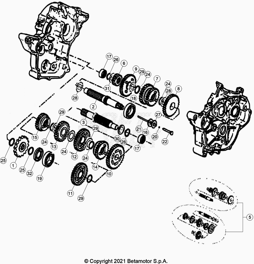 vue éclatée boite de vitesse - beta 50 rr enduro racing 2023